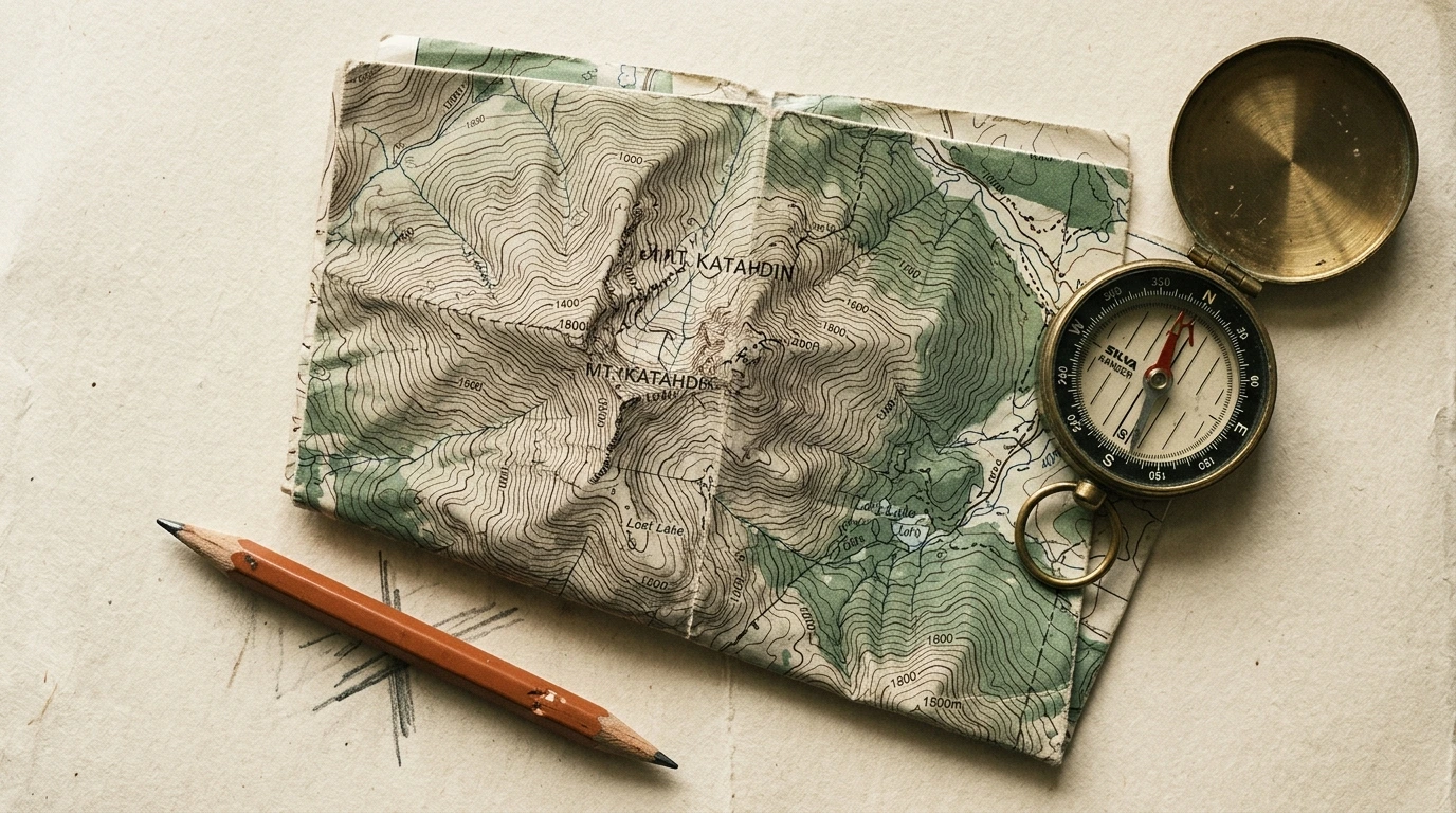 Carte topographique et profil de dénivelé posés sur une table