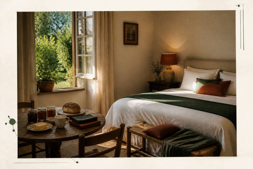 Chambre d'hôtes chaleureuse avec petit-déjeuner et linge frais