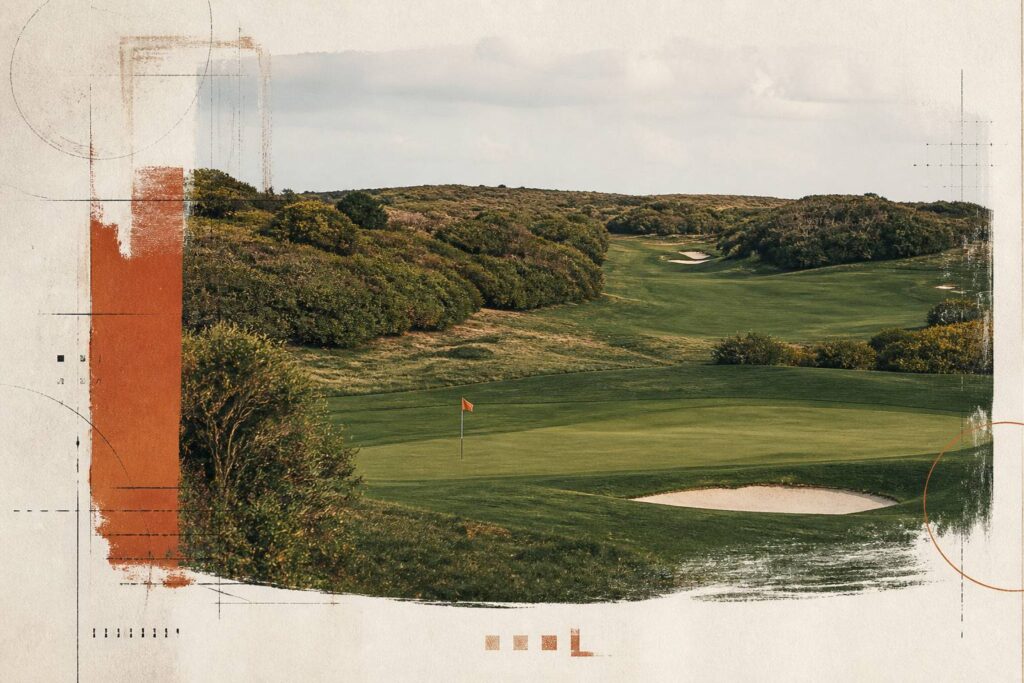 Parcours de golf compact de neuf trous avec drapeau et fairway vert
